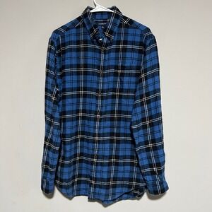 Croft and Barrow Mens Small Blue Black Plaid Flannel Long Sleeve Button Up Shirt